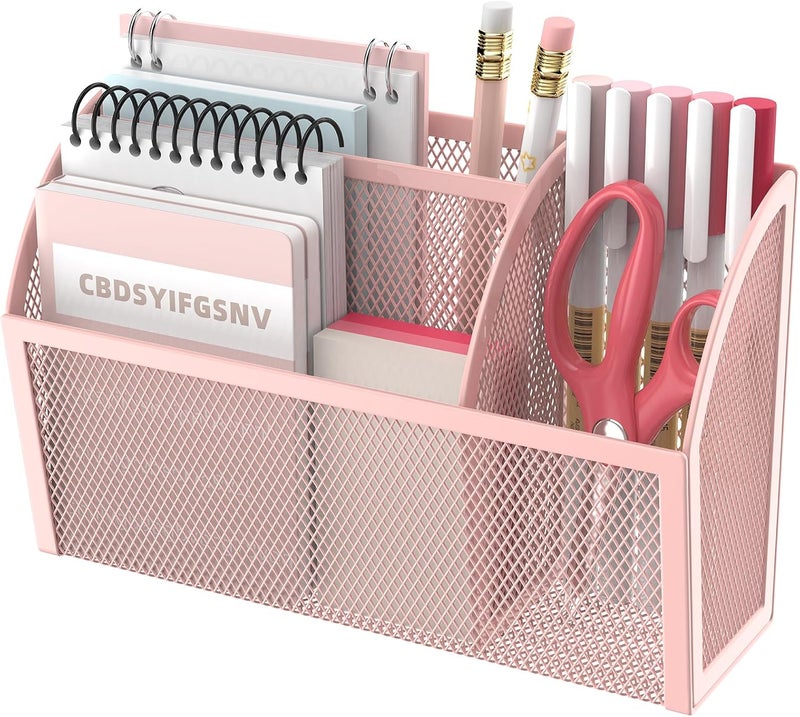 DALTACK Magnetic Pencil Holder Shelf for the Whiteboard 3-Grid Mesh Pen Refrigerator Organizer Locker Accessories Home,School and Office,Pink (3-GridPink) - Image 1